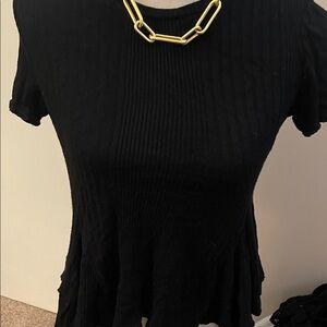 Zara Black Ribbed Short Sleeve Top